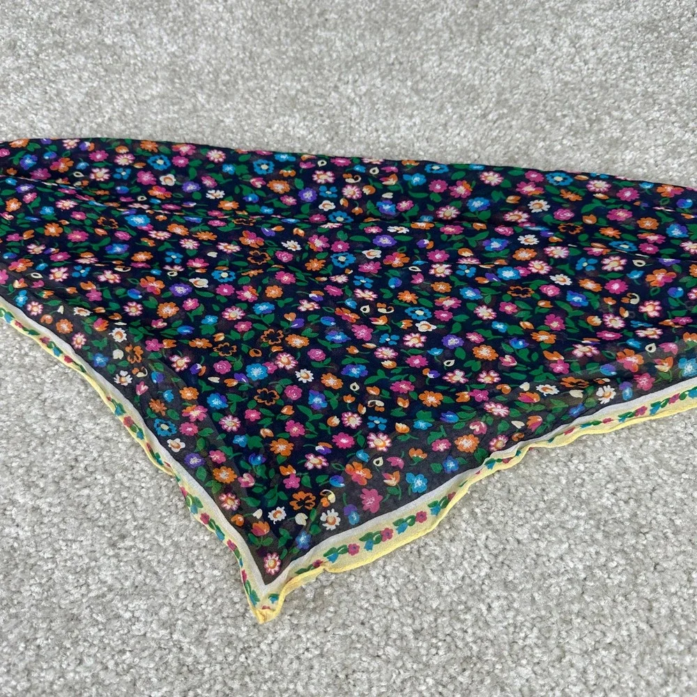 Vtg Talbots Silk Floral Scarf Women OS Black Multi Excellent Ditsy Print Sheer